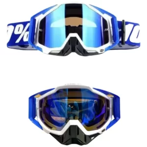 Antiparras Enduro Motocros 100% espejada azul/blanco +funda, mica, tiroff, calco, paño