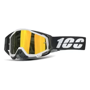 Antiparras Enduro Motocross 100% espejada ( blanco con negro ) +funda, mica, tiroff, calco, paño