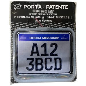 Marco porta patente con luz led para moto, modelo Mercosur