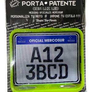 Marco porta patente con luz led para moto, modelo Mercosur
